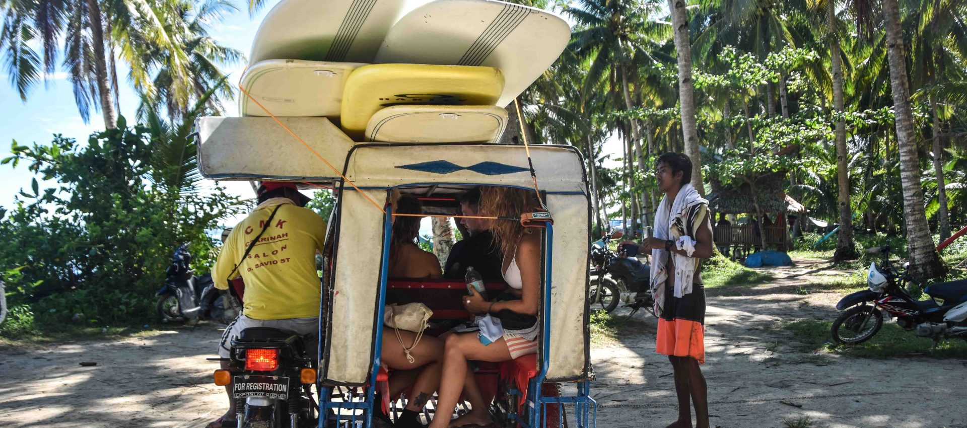 Habal-Habal is the local version of a Tuk-Tuk, the perfect vehicle to take us surfing.