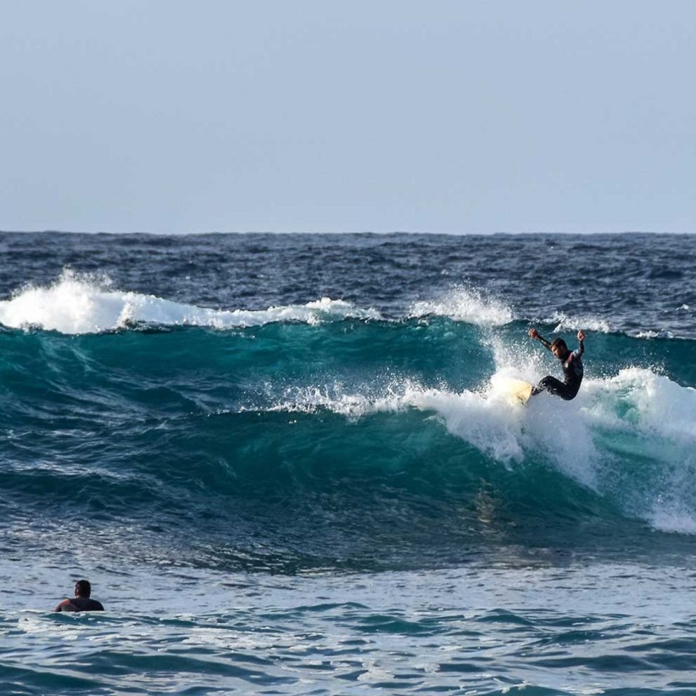 The friendly reef break of Moisteros, perfect for brave beginners or advanced surfers