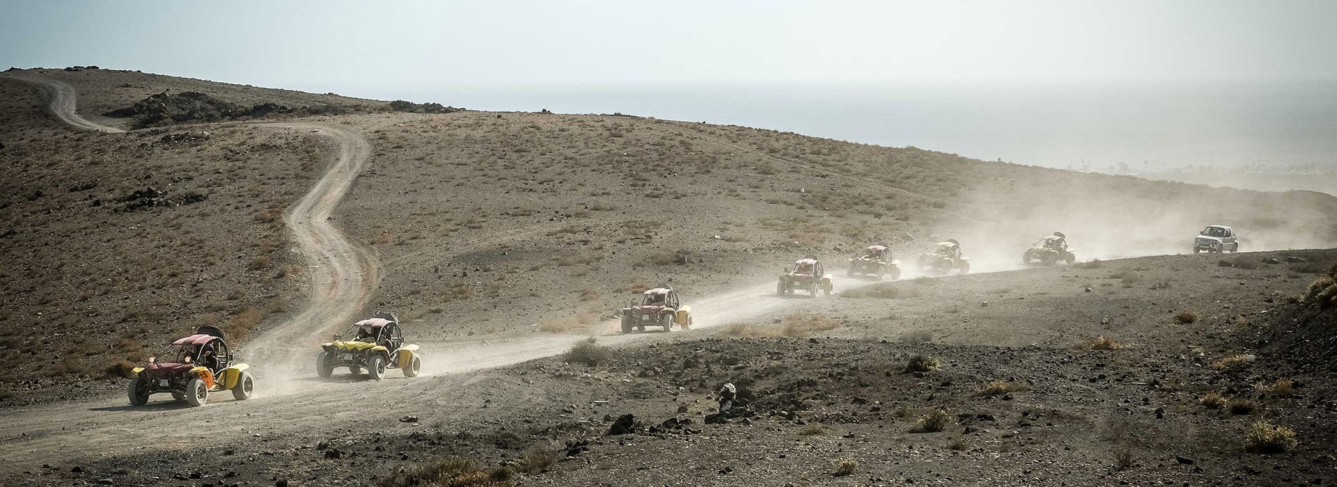 Beach buggy safari on the volcanic terrain of the Canary Islands in Lanzarote.