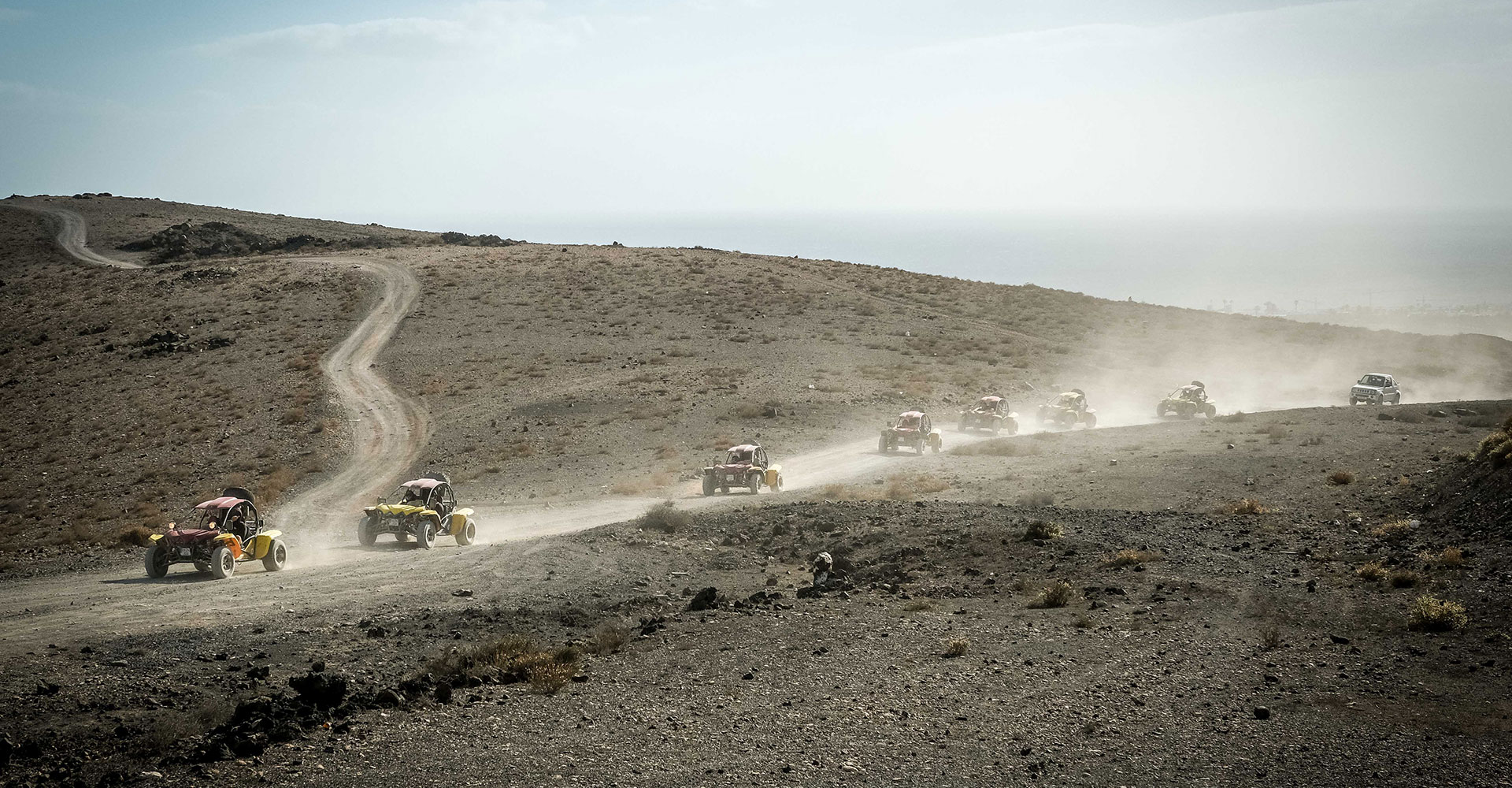 Beach buggy safari on the volcanic terrain of the Canary Islands in Lanzarote.